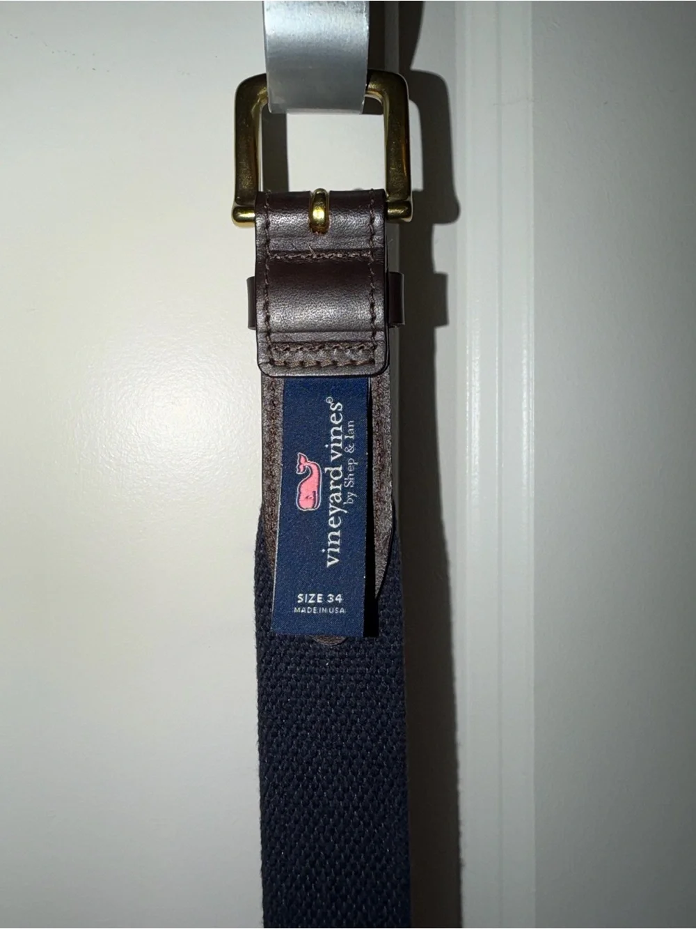 Vineyard Vines Red & Blue Plaid Leather-Trim Belt